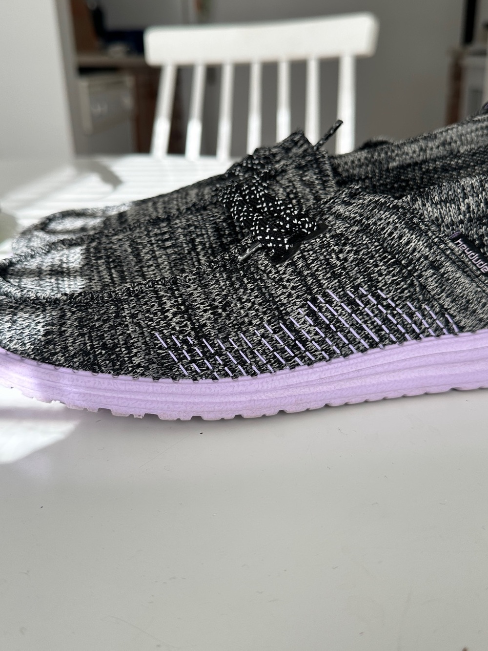 Hey Dude Women’s Knit Slip-On Loafers — Black and Gray/Lavender - Picture 5 of 8